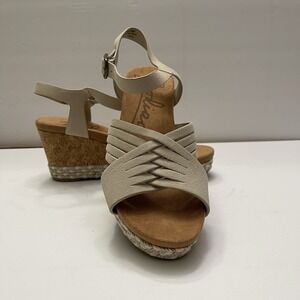ZODIAC Paola Beige Birch‎ Platform Cork  Wedge Leather Sandals Womens 8M